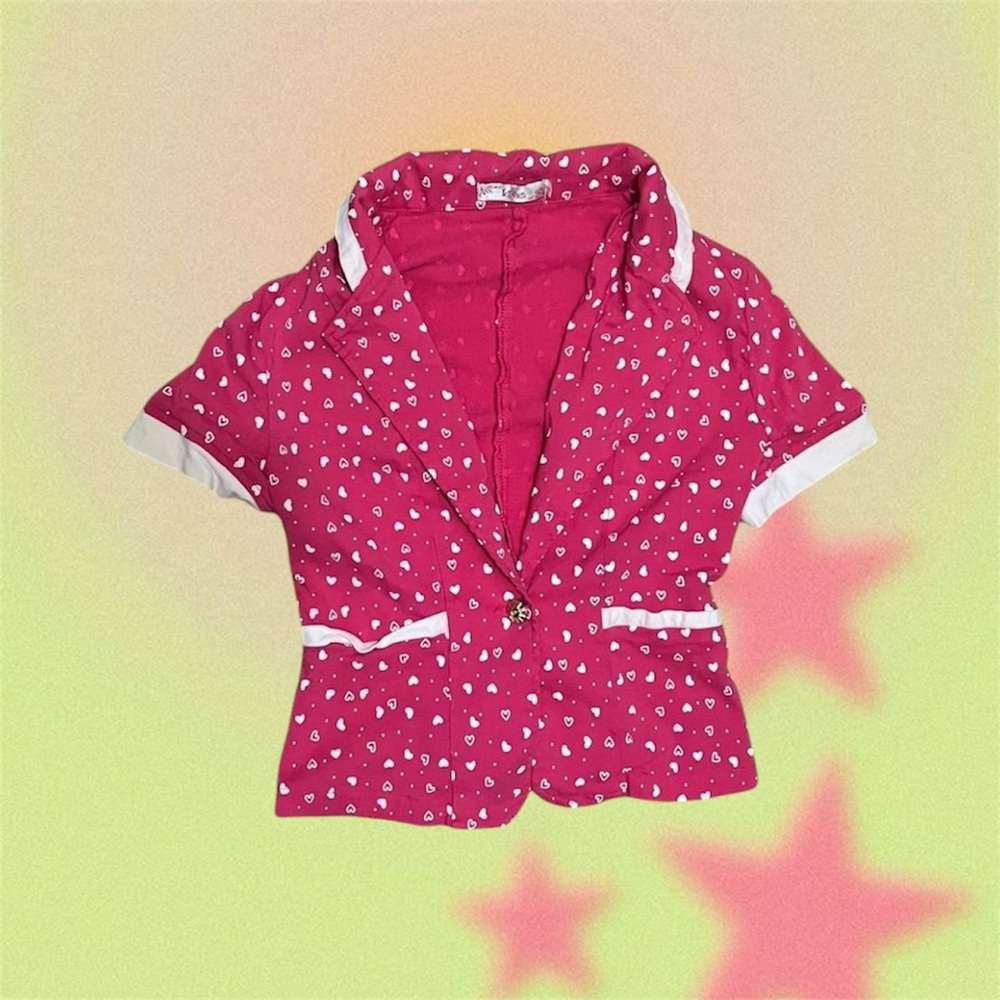 Chic Hot Pink Blazer with Heart Accents